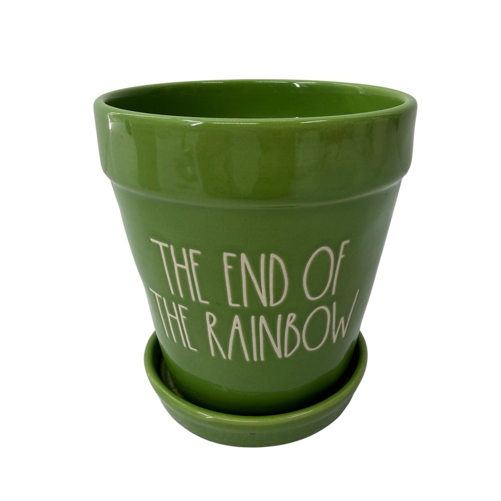 Rae Dunn Planter The End Of The Rainbow Green Ceramic Flower Pot Saucer Set 5in